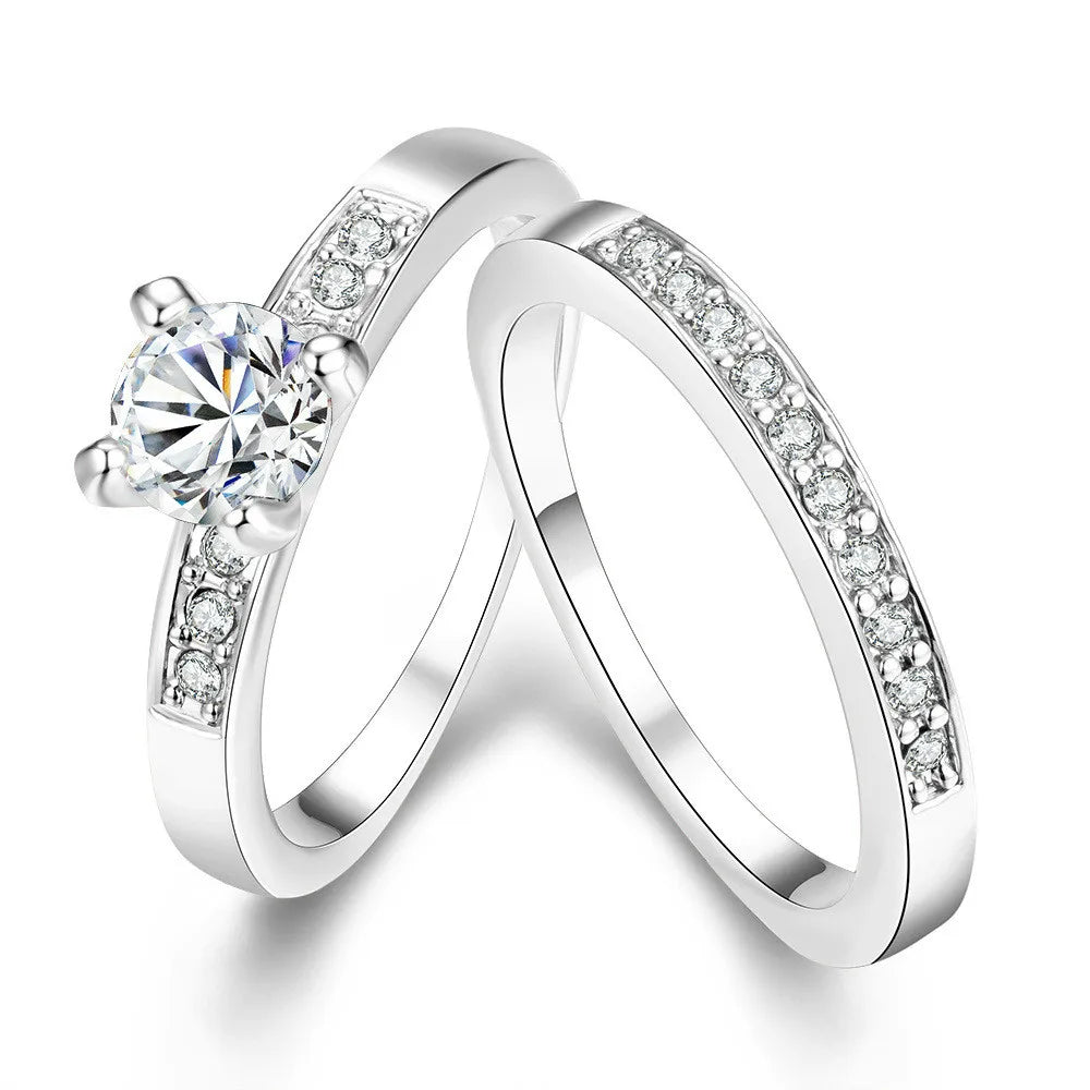 100% Real 925 Silver Rings For Women Simple Double Stackable Fine Jewelry Bridal Sets Ring Wedding Engagement Accessory
