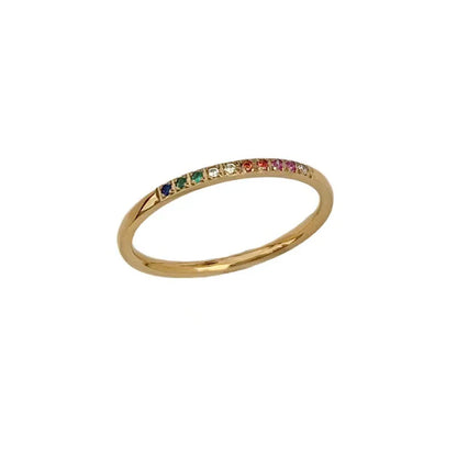 INS Stainless Steel Rainbow Color Cubic Zircon Stone Finger Rings for Women Gold Plated Waterproof Stacker Ring Jewelry Gift