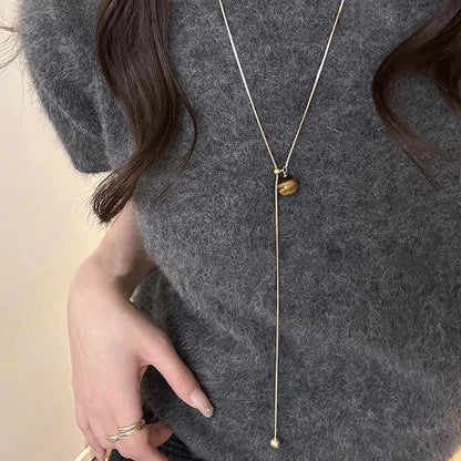LATS Stainless Steel Long with Baroque Pearls Necklace for Women Adjustable Chain Sweater Accessories Fashion Jewelry
