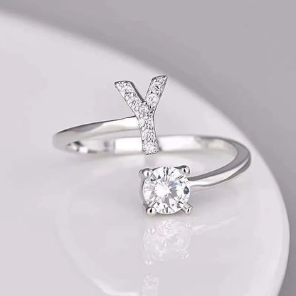 LATS Zircon Initial A-Z Letter Rings for Women Girl Adjustable Opening Ring Name Alphabet Female Wedding Fashion Jewelry Gift