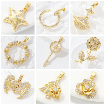 Pendants For Necklace Accessories 18K Gold Plated Brass Inlaid Zircon Moon/Star Charm Pendant DIY Jewelry Making Supplies