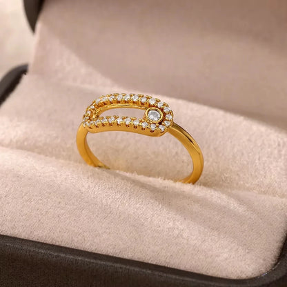 Gold Plated Stainless Steel Crystal Rings For Women Chain Geometry Zircon Finger Ring Jewelry Gift anillos mujer 2025 New Trendy