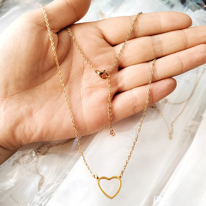 LATS Hollow Love Heart Pendant Necklaces for Women Men Couple 18K Gold Plated Stainless Steel Clavicle Chain Minimalist Jewelry