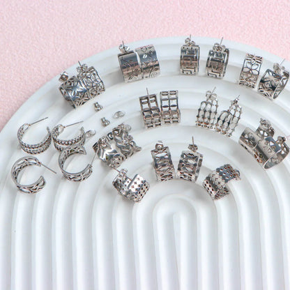 10Pairs/Lot Elegant Simple Stainless Steel Women Earrings Geometric Heart Mixed Style Jewelry Gift Giving Wedding Travel