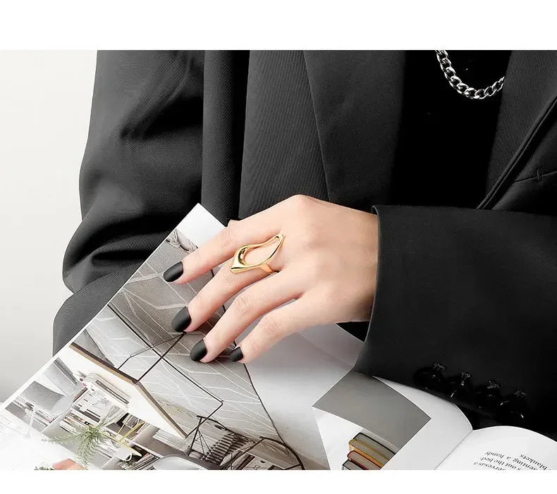 Female Fashion Smooth Exaggerated Exquisite Elegant Rings Silver Color Geometric Hollow Ring Jewelry Accessories Gift