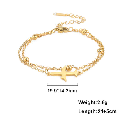 Kkjoy Stainless Steel Bohemia Gold Color Aircraft Anklets Two Layer Foot Legs Anklet Luxury Foot Chain Jewelry Accessories Gifts