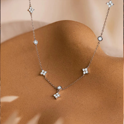 eMancoStainless Steel  Plated 14K Gold Sparkling Zircon Flower Necklace for Women Girl Exquisite Party Jewelry Gifts
