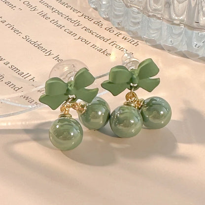 Super Sweet Pink Bow Earrings S925 Silver Needle Sweet Girl Heart Candy Bead Earrings Summer Fresh Earrings