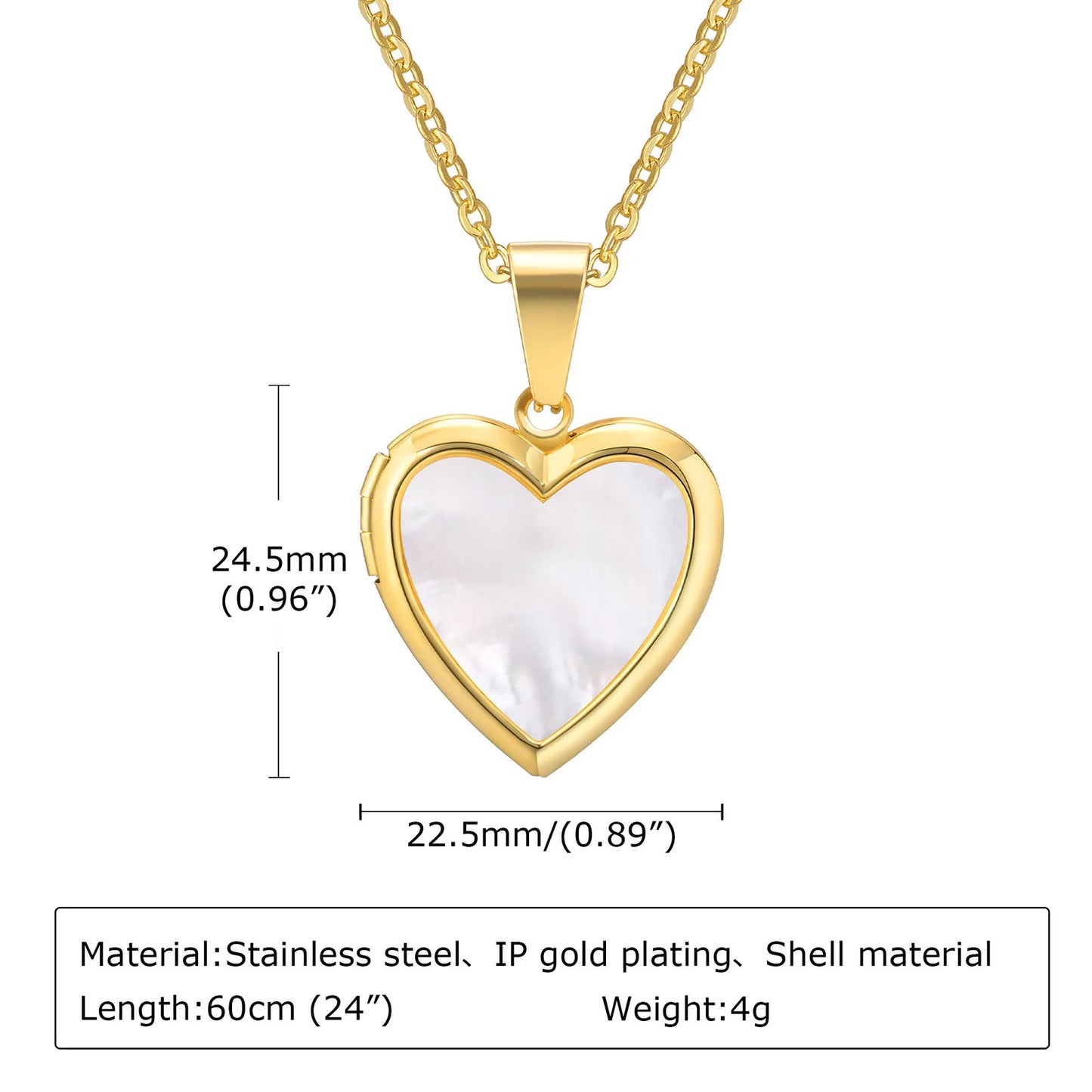Shell Heart Locket Necklace for Women,  Mother Of Pearl Love Shape Pendant, Elegant Stainless Steel Jewelry