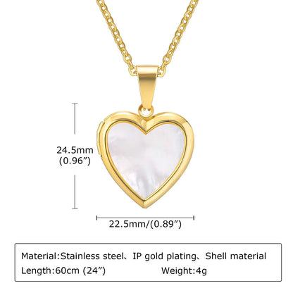 Shell Heart Locket Necklace for Women,  Mother Of Pearl Love Shape Pendant, Elegant Stainless Steel Jewelry