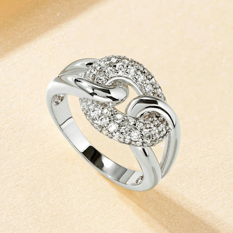 Rrjzz AAAAA CZ Simulated Diamond Unique Ring Luxury 14k Gold Plated Twist Band Design Rings for Women Men Fine Jewelry Gifts