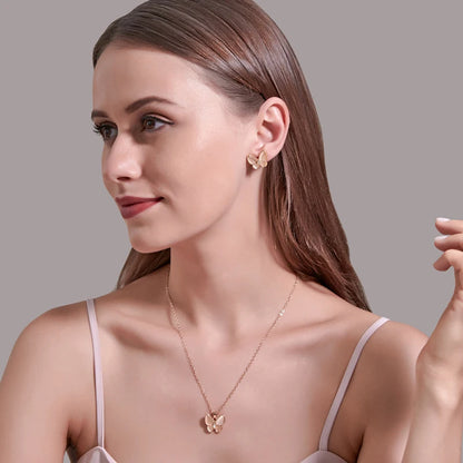 Kiss Jewelry Charm Opal Butterfly Necklace Earring Jewelry Set for Women Temperament Korean Fashion Choker Necklace Stud Earring