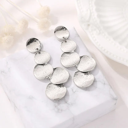 Retro Exaggerate Metal Statement Earrings for Women European Fashion Round Star Square Leaf Twist Geometry Long Earrings Jewelry
