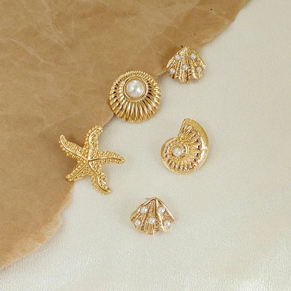 Stainless Steel Vintage Summer Starfish Stud Earrings For Women Simple fashion Star Shell Earrings Stud Ocean Party Jewelry Gift