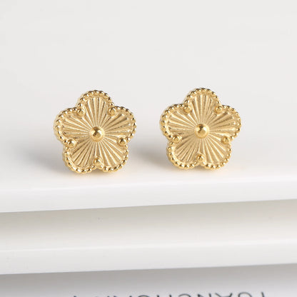 INS Hot Sale Stainless Steel Five Laef Flower Clover Bracelet Jewelry Set Necklace Earrings For Woman Daily Wear Brand Jewelry