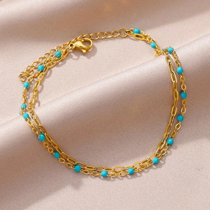 Anklets for Women Stainless Steel Stone Beaded Chain Anklet Summer Beach Accessories Boho Leg Bracelets Jewelry Tobilleras Mujer