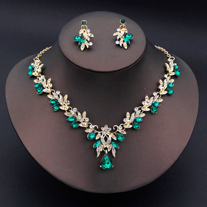 Elegant Fashion Necklace Sets for Women Dangle Earrings Princess Collar Two Piece Set Bride Jewelry Bridal Wedding Accessories