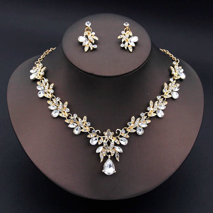 Elegant Fashion Necklace Sets for Women Dangle Earrings Princess Collar Two Piece Set Bride Jewelry Bridal Wedding Accessories