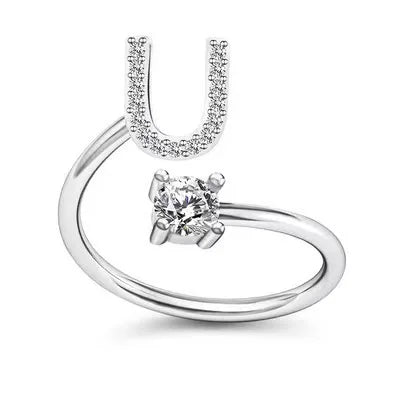 LATS Zircon Initial A-Z Letter Rings for Women Girl Adjustable Opening Ring Name Alphabet Female Wedding Fashion Jewelry Gift