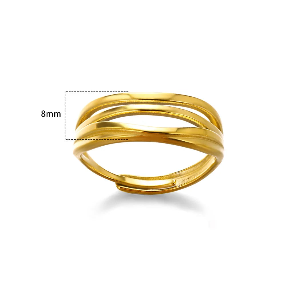 Stainless Steel Rings for Women Gold Color Couple Jewelry Aesthetic Accessorie Adjustable Punk Embossed Hollow Ring