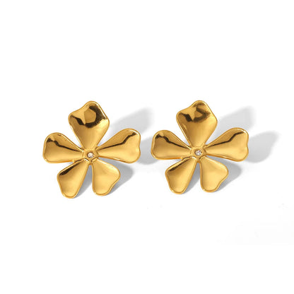 Hypoallergenic Stylish Vintage Flower Stud Earrings Personality 18k Gold Plated Stainless Steel Jewelry for Women Accessories