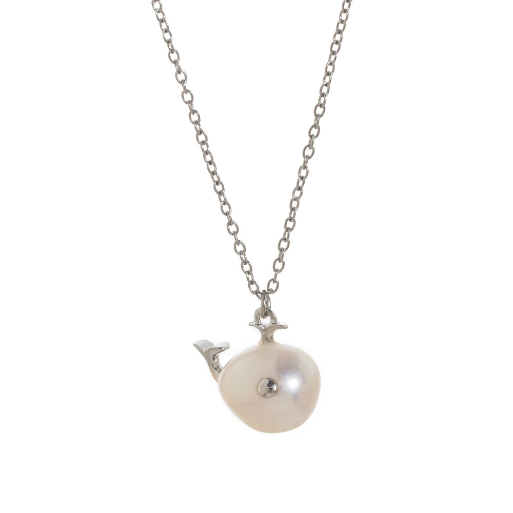 Baroque Whale Necklace, Alien Pearl, Marine Life Pendant, Clavicle Chain, Small Fish Earnail Set, Color Preserved