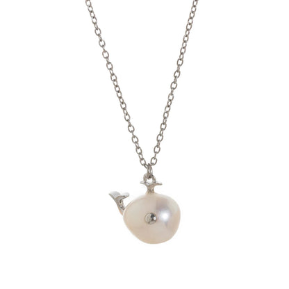 Baroque Whale Necklace, Alien Pearl, Marine Life Pendant, Clavicle Chain, Small Fish Earnail Set, Color Preserved