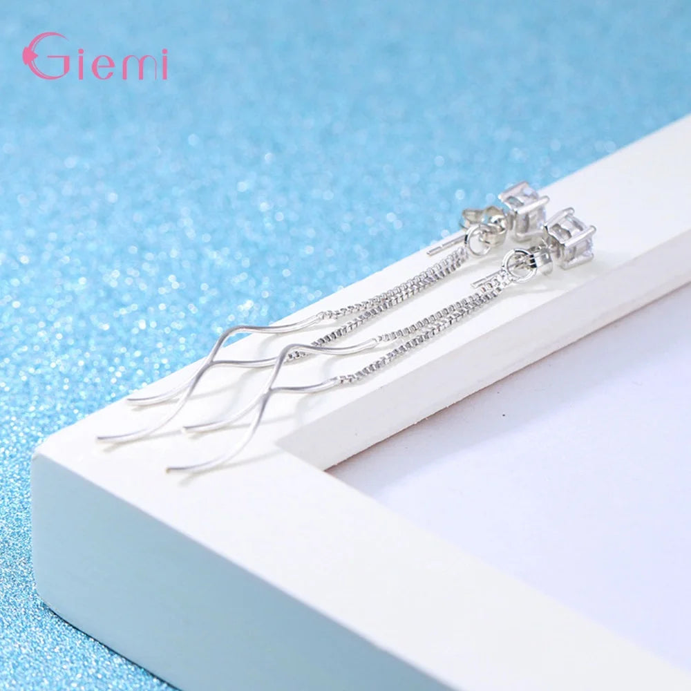 Temperament 925 Sterling Silver Cubic Zircon Ear line Long Tassel Drop Earring for Women Girl Personality Jewelry Oorbellen