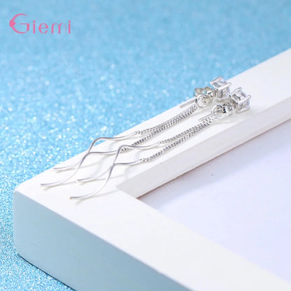 Temperament 925 Sterling Silver Cubic Zircon Ear line Long Tassel Drop Earring for Women Girl Personality Jewelry Oorbellen