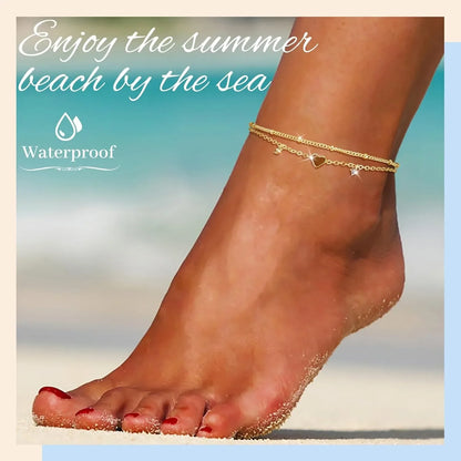 Anklet Bracelets for Women Waterproof, 925 Sliver Plated CZ Heart Layer Anklets for Women Anklet Gifts for Women, Jewelry Gifts