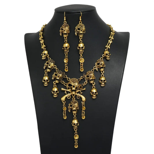 Halloween Jewelry Sets Vintage Goth Punk Pirate Skeleton Skull Statement Necklace And Earrings For Men Women Party Accessories