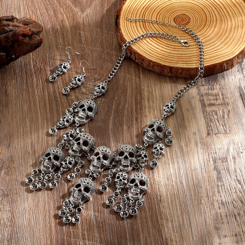 Halloween Jewelry Sets Vintage Goth Punk Pirate Skeleton Skull Statement Necklace And Earrings For Men Women Party Accessories