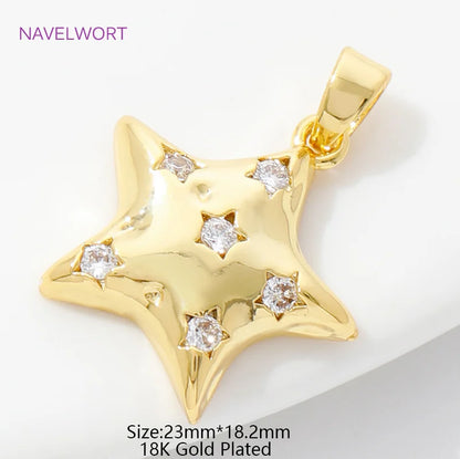 Pendants For Necklace Accessories 18K Gold Plated Brass Inlaid Zircon Moon/Star Charm Pendant DIY Jewelry Making Supplies