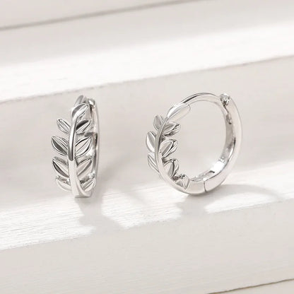 Huitan Fashion Leaf Hoop Earrings Women High-quality Silver Plated Exquisite Girl Earrings Daily Wear Accessories Korean Jewelry