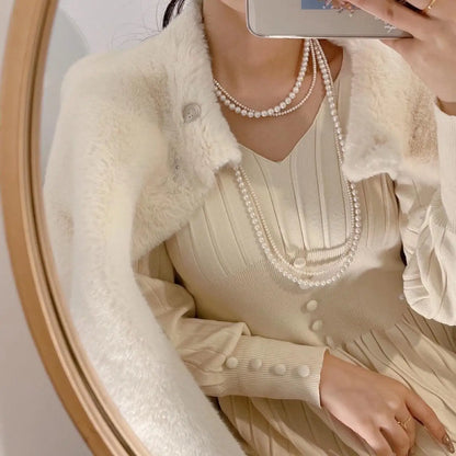 New Pearl Necklace Women Long Dress Accessories Double Layered Sweater Chain Light Luxury Necklace N1373