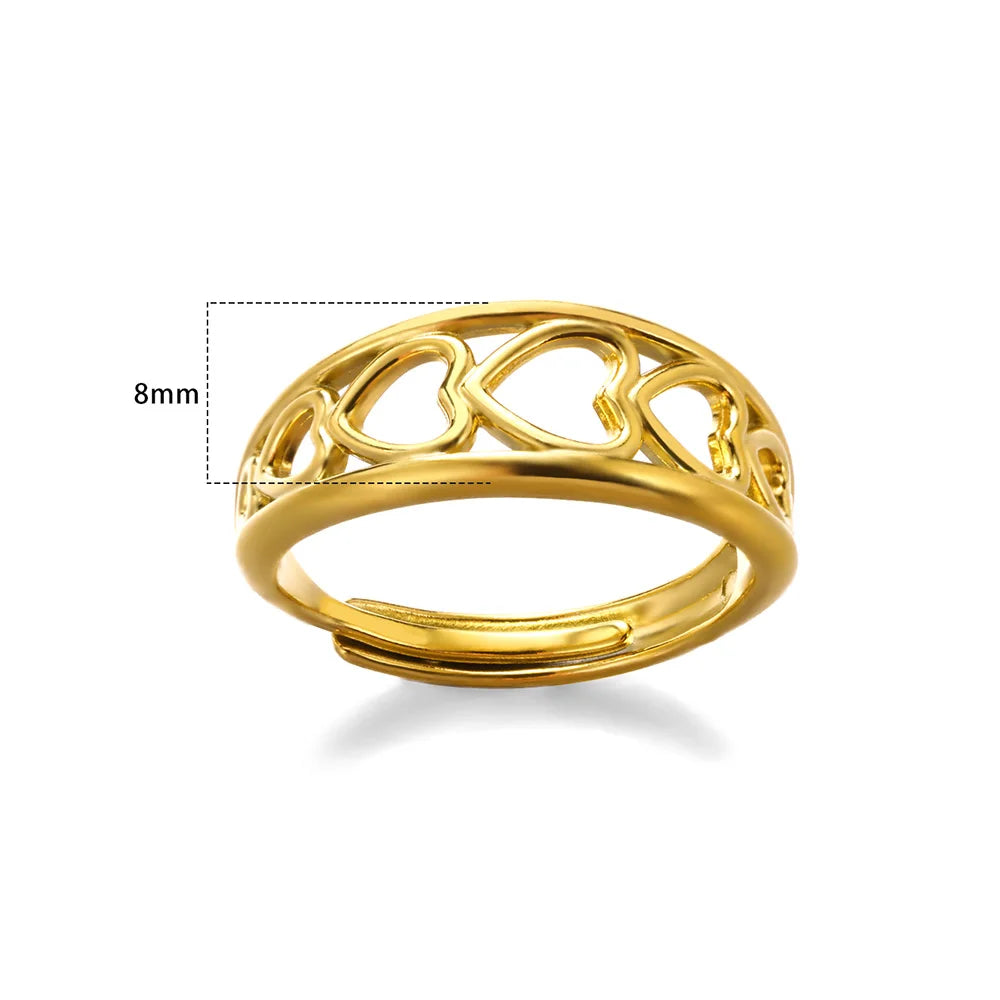 Stainless Steel Rings for Women Gold Color Couple Jewelry Aesthetic Accessorie Adjustable Punk Embossed Hollow Ring