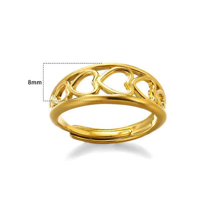 Stainless Steel Rings for Women Gold Color Couple Jewelry Aesthetic Accessorie Adjustable Punk Embossed Hollow Ring
