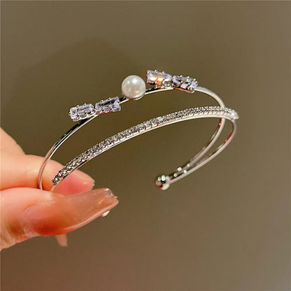 Silver Plated Micro Zircon Open Bangle For Women 2023 Korean Simple Design Hollow Versatile Bracelet Wedding Jewelry Party Gift