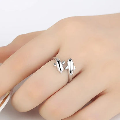 Trumium 100% 925 Silver Ring Trendy Double Dolphin rings for Women Girl Finger Fine Jewelry Women Open No Fade Whosales