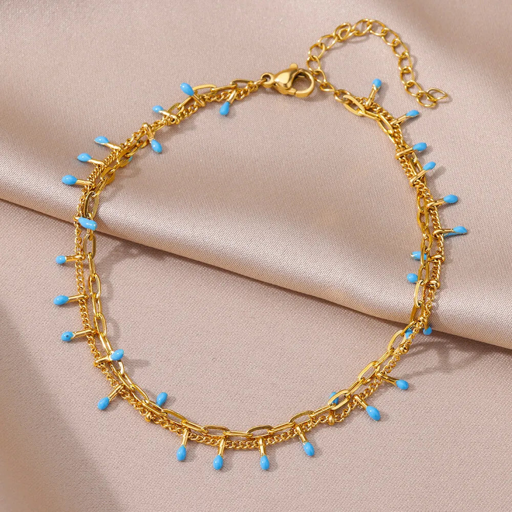 Anklets for Women Stainless Steel Stone Beaded Chain Anklet Summer Beach Accessories Boho Leg Bracelets Jewelry Tobilleras Mujer