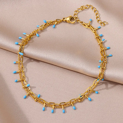 Anklets for Women Stainless Steel Stone Beaded Chain Anklet Summer Beach Accessories Boho Leg Bracelets Jewelry Tobilleras Mujer