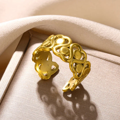 Stainless Steel Rings for Women Gold Color Couple Jewelry Aesthetic Accessorie Adjustable Punk Embossed Hollow Ring