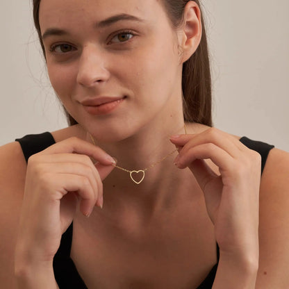 LATS Hollow Love Heart Pendant Necklaces for Women Men Couple 18K Gold Plated Stainless Steel Clavicle Chain Minimalist Jewelry