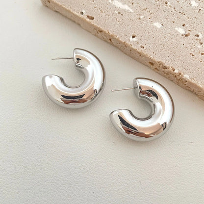 Irregular C Stud Earrings for Women Gold/Silver Color Water Ripple Pattern Glossy Geometric Metal Ear Accessories Party Gift