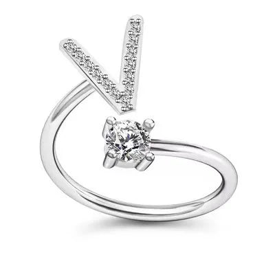 LATS Zircon Initial A-Z Letter Rings for Women Girl Adjustable Opening Ring Name Alphabet Female Wedding Fashion Jewelry Gift