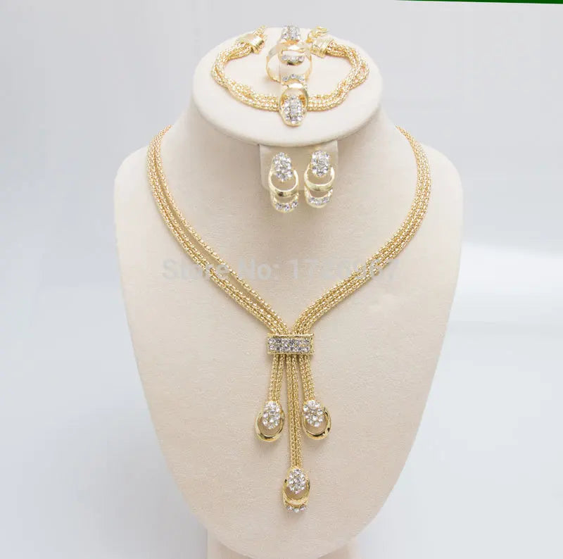 Free Shipping Latest Fashion Trendy Jewelry Set For Women Gold/Silver Color Beads Collar Necklace Earrings Bracelet Rings Sets