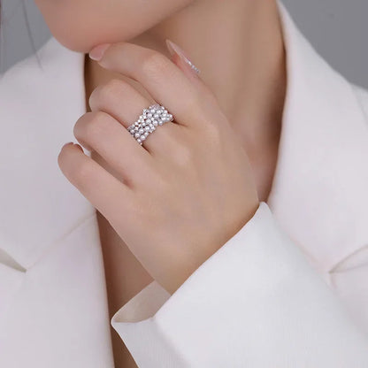 925 Sterling Silver Zircon Pearl Round Rings for Women Minimalist Trendy Light Luxury Fine Jewelry Opening Accessories