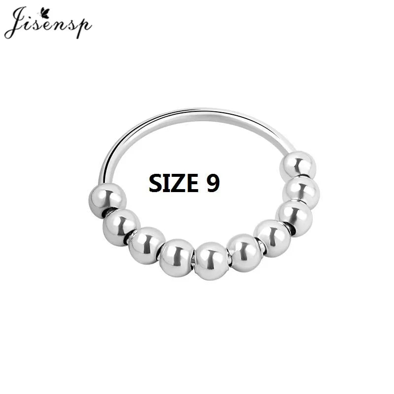 Simple Metal Beads Fidget Rotating Rings for Women Men Rotate Freely Anti Stress Anxiety Ring Spiral Round Ball Rotate Jewlery