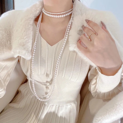New Pearl Necklace Women Long Dress Accessories Double Layered Sweater Chain Light Luxury Necklace N1373