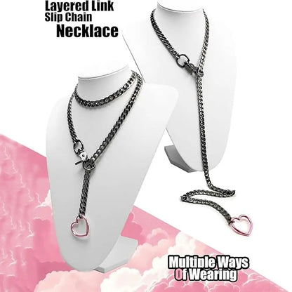 Heart Y-Necklace Link Chain Necklace No Fading Durable Choker with Tail Necklace Scratch Resistant Adjustable